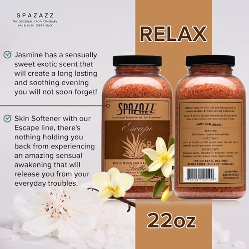 Spazazz SPZ-110 Escape Aromatherapy Crystals Container, 22-Ounce, White Musk Jasmine Vanilla Soothe