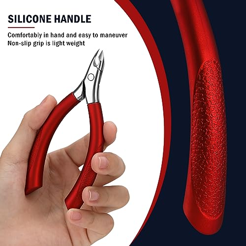 FVION Cuticle Trimmer – Professional Cuticle Nippers, Rubber Coated Handle Manicure Tools – Stainless Steel Cuticle Cutter for Nails (5mm), Red