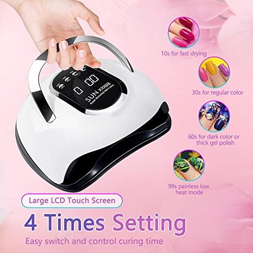 280W UV LED Nail Lamp, Fast Nail Curing Lamps for Home & Salon, 66 Beads Led Nail Dryer for Gel Polish with Automatic Sensor/4 Timer Setting, Handle Professional Nail Art Tools