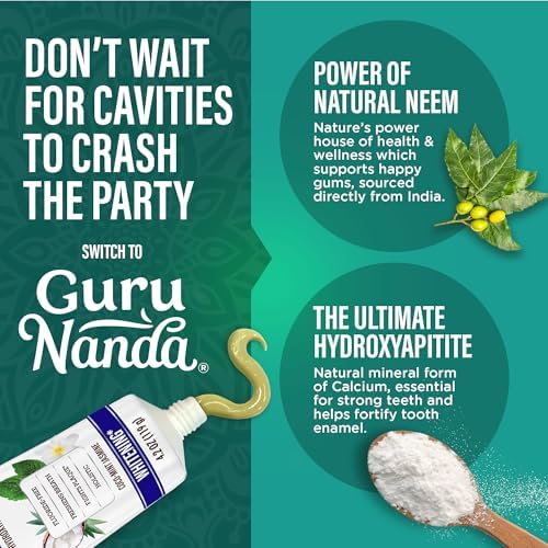 GuruNanda Hydroxyapatite Toothpaste, SLS & Fluoride Free (4 Pack), Whitening Toothpaste - Freshens Breath, Fights Plaque - with 2 Toothbrushes, 2 Tongue Scrapers & 2 Tube Squeezers
