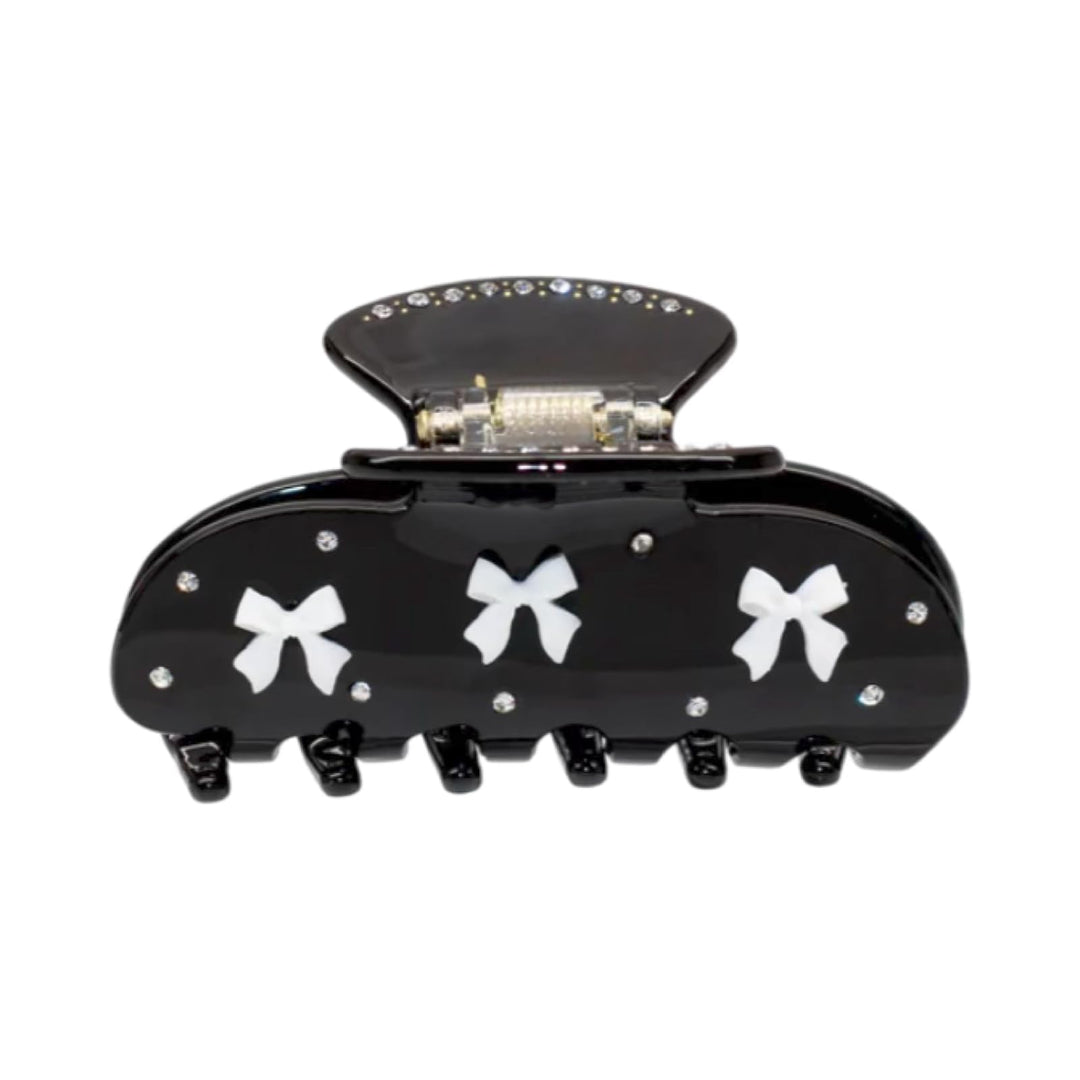 The RPZL Premium Acetate Big Hair Accessory | Oversized Claw Clip for Thick and Thin Hair | Stylish Hair Jaw Clip for Women and Girls (Black Bows)