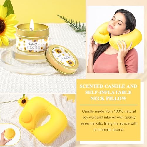 LUCOTIYA Sunflower Get Well Gifts for Women Self-Care Gift Set with Wine Tumbler, Blanket, Neck Pillow, Cozy Socks, Candle, Bath Bombs, for Women Birthday Mom Grandma