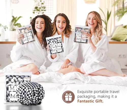 mikimini Shower Cap for Women, Reusable, Double Layers Waterproof Bathing Shower Hat with Soft Comfortable PEVA Lining, Non-fading, Stretchy & Shower Cap for Long Hair Medium Pack of 2, Checkered