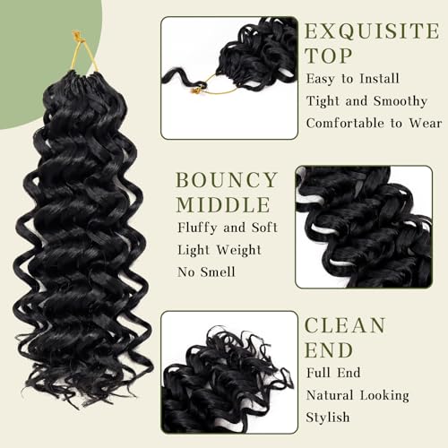 7 Packs Curly Crochet Hair for Black Women 10 Inch GOGO Curl Crochet Hair Deep Ocean Water Wave Synthetic Bohemian Beach Curl Crochet Braids Braiding Hair (10 inch, 1B)