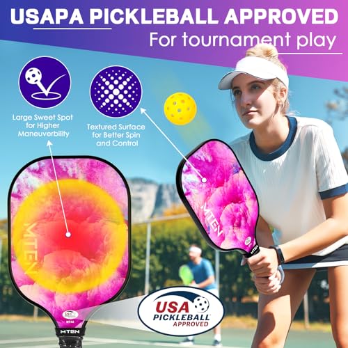Pickleball Paddles, USAPA Pickleball Paddles Set of 2, Fiberglass Surface Honeycomb Pickleball Paddles, Pickle Ball Rackets, 2 Pickleball Paddles, Comfort 2 Grip, 4 Pickleball Balls and Pickleball Bag