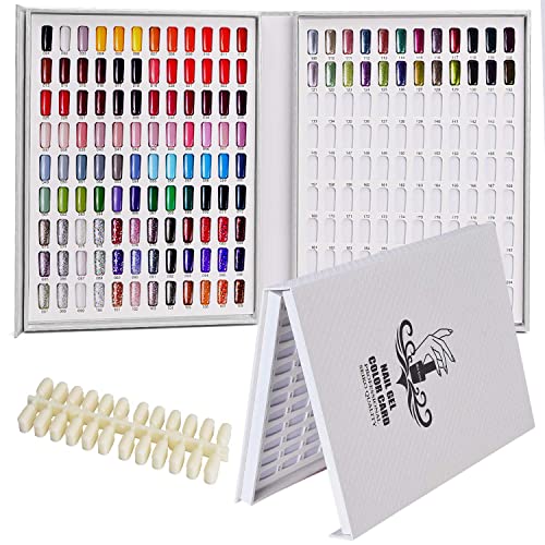 Noverlife Professional 216 Nail Colors Chart, White Nail Gel Polish Display Card Book, Nail Art Salon Nail Design Display Booklet, Nail Color Swatches Nail Practice Card Design Board