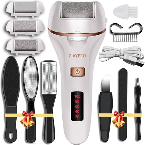 Electric Foot Callus Remover- Long Service Time, Rechargeable Electronic Foot File- Ideal Gift, Professional Pedicure Tools, Waterproof Foot Scrubber, Pedicure Kit Feet Care for Dead Skin (White)