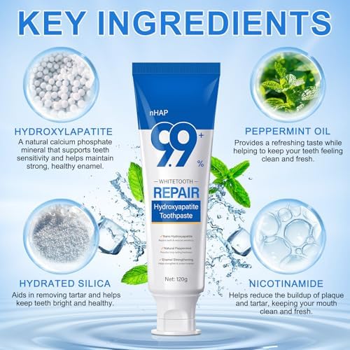 9.9% Hydroxyapatite Toothpaste - 2 Pack, Protects Enamel and Strengthens Teeth, Cleans and Cares for Oral Health, Freshens Breath, Non-Irritating, Natural and Safe, 8.46 Oz