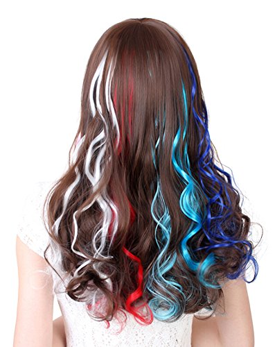 SWACC 22 Pcs Colored Party Highlights Clip on in Hair Extensions Multi-Colors Hair Streak Synthetic Hairpieces (11 Colors 22 Pcs in Set -Curly Wavy)