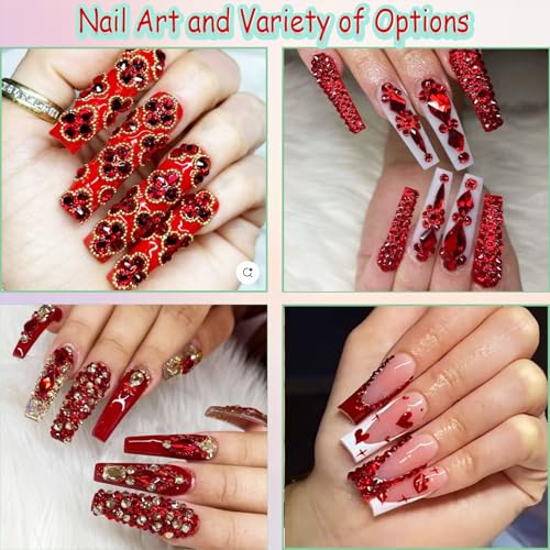 12 Types of Red 600 Diamonds + 2500 Flat Rhinestones Mix 20 Styles Flatback DIY Crafts Rhinestone Crystals 3D Decorations Flat Back Stones Set + Rhinestone Picker Wax Pen