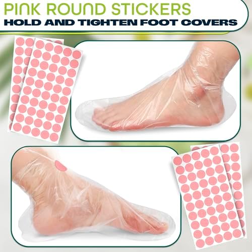 200 Pcs Plastic Foot Covers for Feet – 13 USA Leak-Proof, Durable, Ribbed Anti-Slip Design with 200 Stickers for Snug Closure – Plastic Socks for Moisturizing Feet, Great for Wax Foot Care & Hydration