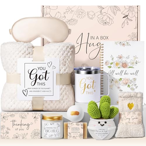 Get Well Soon Gifts Baskets for Women Self Care Gifts, Spa Care Package After Surgery Inspirational Thinking of You Sympathy Gift, Feel Better Encouragement Gift for Women Sick Friends Mom w/ Blanket