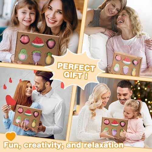 6 Fruit-Shaped Bath Bombs for Kids with Toys Inside – Colorful, Natural, Non-Toxic, Skin Safe Bath Fizzies Handmade Gift Set for Birthdays & More