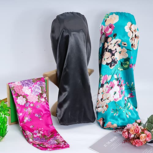 3 Pcs Long Satin Bonnet Sleep Cap,Extra Long Bonnet for Braids,Comfortable Braid Bonnet for Sleeping,Silk Bonnet for Women Dreadlocks,Long Hair,Soft Elastic Band (Black, Green, Red)