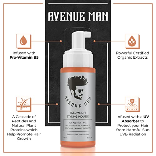 Avenue Man Volume Lift Mousse (5.07 oz) - Styling Hair Products for Men - Firm Hold Foam with Herbal Extracts for All Hair Types - Alcohol & Paraben Free