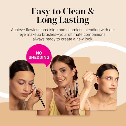 Keshima Professional Eye Makeup Brushes Set with Eyeshadow Brush, Eye Shadow Blending Brush, Smudge, Angled Crease, Pencil, Angled Eyeliner and Bent Eyeliner Brushes