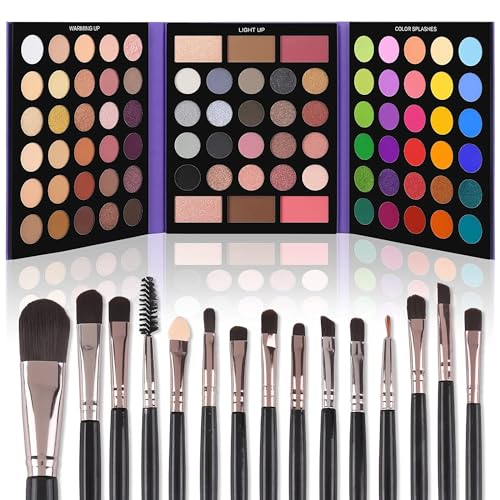 UCANBE Eyeshadow Palette with 15Pcs Brushes Makeup Set, Pigmented 86 Colors Make Up Sets Valentine's Gift, Matte Shimmer Glitter Eye Shadow Pallet Highlighter Contour Blush Powder Brush Beauty Kit