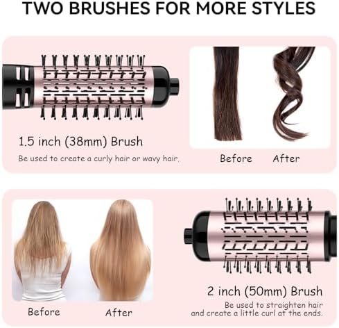 ANWA Hair Dryer Brush, 1000W 3-in-1 Rotating Blow Dryer with Detachable Brushes, Ceramic Coated Barrel for Salon-Quality Styling, Suitable for All Hair Types