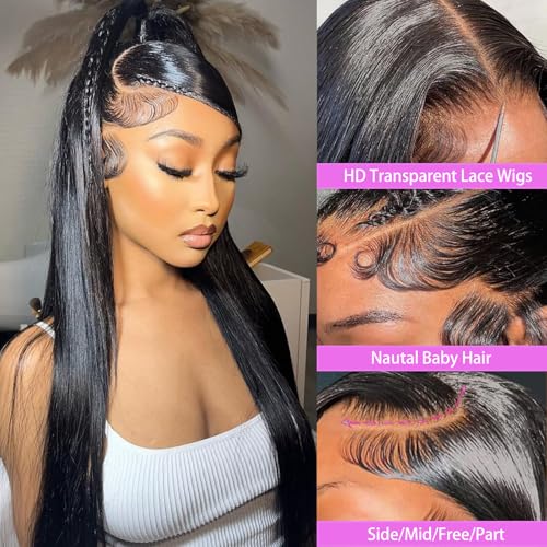 32 Inch 13x6 Lace Front Wigs Human Hair Pre Plucked 100 Percent Human Hair Wig Straight Hd Lace Frontal Wigs Human Hair Glueless Wigs Human Hair for Women Natural Color
