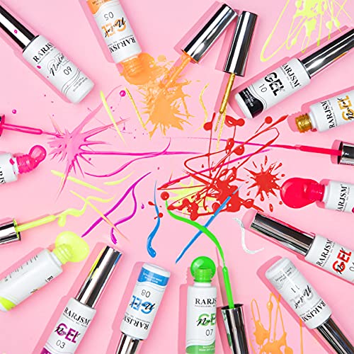 RARJSM Painted Gel Nail Polish Set, Line Art Gel 12 Colors Neon Pink Yellow Green Glitter Silver Gold Nail Art Painting Manicure Tools DIY Drawing NailGel for Line U V L E D Required