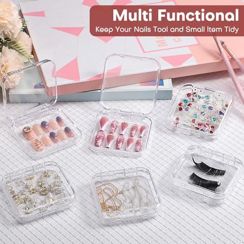 Udefineit 27PCS Press on Nail Boxes with 5M Nail Tape, Clear Acrylic Nail Display Box for Storage Nail Tips Press on Container Plastic Empty Packaging Boxes for Nail Art Home Beauty Salon