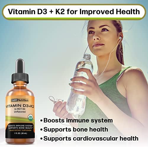MAX Absorption, Vitamin D3 + K2 (MK-7) Liquid Drops with MCT Oil, Unflavored, Helps Support Strong Bones and Healthy Heart