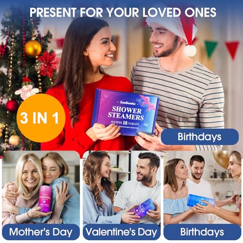 Shower Steamers, 18 Pack Set Shower Bombs with 6 Organic & Natural Fragrance, Self-Care & Relaxation Presents for Women and Men, Ideal for Personal Care and Birthday, Halloween Presents