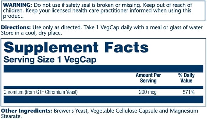 Solaray GTF Chromium Capsules, 200mcg | 100 Count | Pack of 3