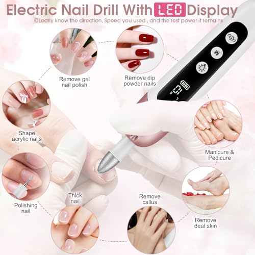 Cordless Electric Nail File Set, Professional Manicure Pedicure Kit with Memory Modes, 10 Speed Portable Nail Drill Machine, Pedicure Tools for feet, Hand Foot Care Tool for Thick Nail Toenail Cuticle