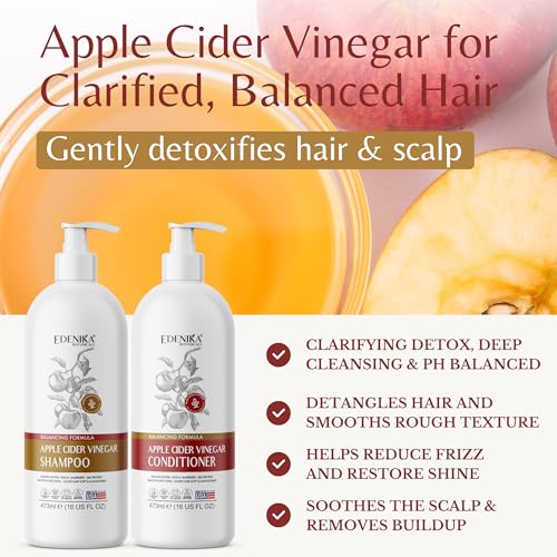 Apple Cider Vinegar Shampoo and Conditioner Set, Deep Cleans, Clarifies, Detoxes Scalp & Hair, Balances pH, Botanical, Sulfate & Paraben Free, 16 fl oz Each
