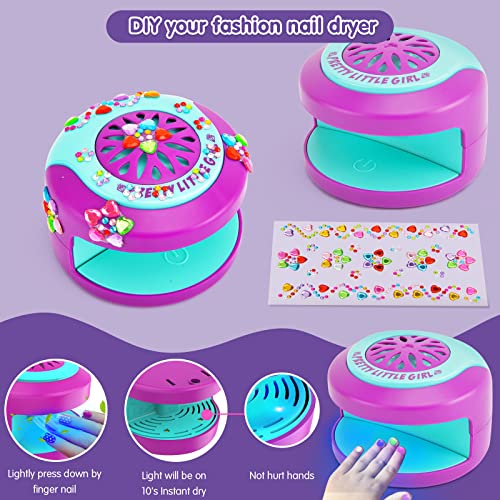BATTOP Kids Nail Polish Set for Girls - Nail Art Kit for Girls Ages 7-12 with Kids Nail Dryer & Fake Nail & Nail Sticker & Water Based Nail Polish Nail Art Pen - Toys Gifts for Girls Ages 6-12