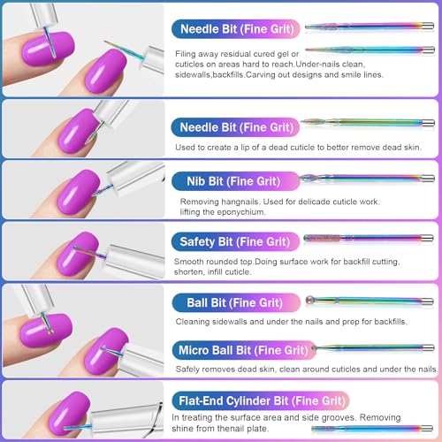 25Pcs Nail Drill Bits Set, 3/32 Inch Tungsten Ceramic Diamond Carbide Nail Drill Bits for Acrylic Gel Polish, Cuticle Efile Remover for Manicure Pedicure