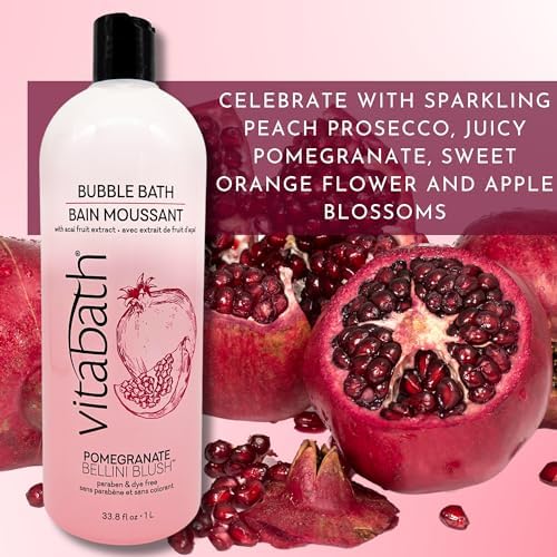 Vitabath Pomegranate Bellini Blush Bubble Bath Rich Foaming Bubbly Soak & Relaxing Aromatherapy Moisturizing & Nourishing Indulgent Suds for Women & Men All Skin Types - 33.8 fl oz