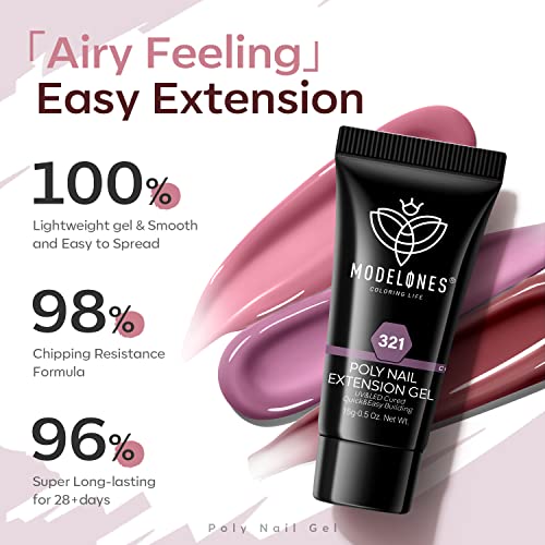 Modelones Poly Nail Gel Set, 6 Colors Peach Pink Burgundy Red Halloween Poly Extension Gel Nail Enhancement Builder Red Collection French Manicure DIY Home Salon Beauty Gift