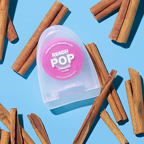 REACH POP Dental Floss, Cinnamon, Plaque Remover for Teeth, Shred Resistant, Vegan Wax, Cruelty Free, Eco Friendly Packaging, Oral Care, PFAS Free, for Adults & Kids, 3 Pack, 54.6 yd