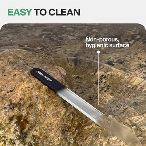 GERMANIKURE 2 Pc Gray Glass Nail File Set with Suede Sleeves - Fingernail File & Small Travel Nail File - Professional Manicure & Pedicure Kit for Natural Nails - Ethically Made in Czech Republic