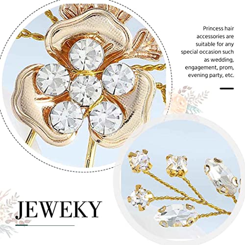 Jeweky Bride Wedding Crystal Hair Pins Clips Bridal Hair Pieces Flowers Hair Accessories Jewelry for Women and Girls (Pack of 3) (Gold)
