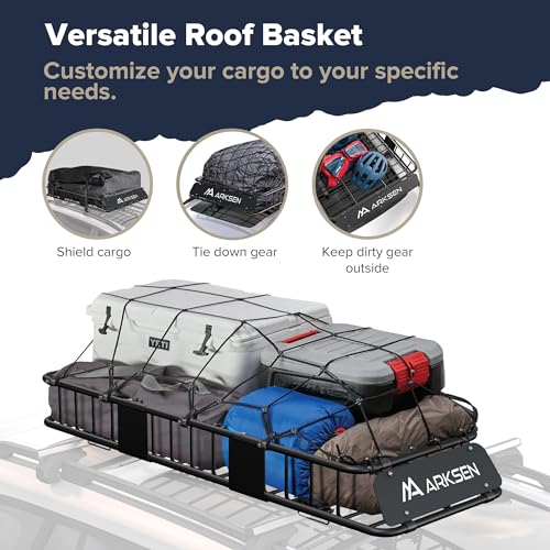 ARKSEN Skinny Roof Rack Cargo Carrier Basket, Heavy Duty Weather Resistant Top Mount Cargo Rack, Luggage & Camping Gear Storage for Car, Truck or SUV Transport