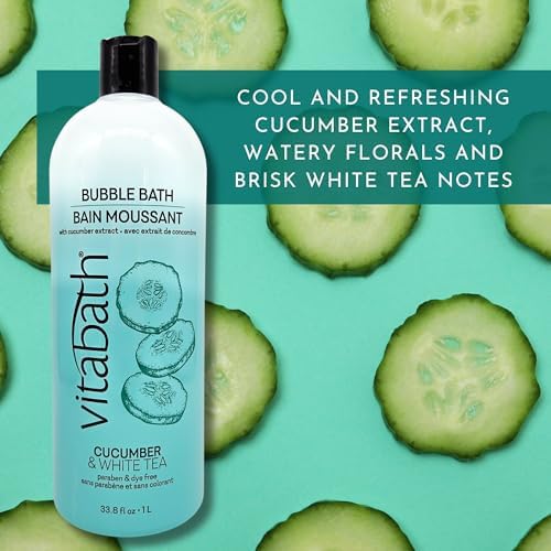 Vitabath Cucumber & White Tea Bubble Bath Rich Foaming Bubbly Soak & Relaxing Aromatherapy Moisturizing & Nourishing Indulgent Suds for Women & Men All Skin Types - 33.8 fl oz