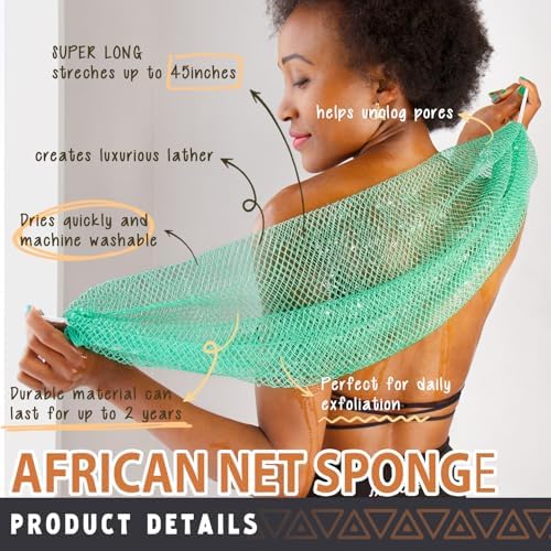 African Net Sponge Authentic - 2 Pieces Real African Exfoliating Sponge with Knots - Afro Back Scrub Net for Body Exfoliator - Bath Loofah Washcloth for Shower Essentials