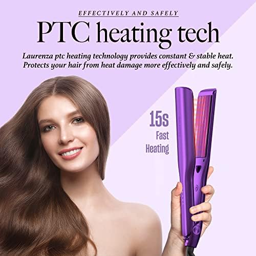 2-in-1 Hair Straightener & Curler, 2 Inch Plate, 8.5" Extra-Large Ceramic Iron with 20M Anions (Purple)