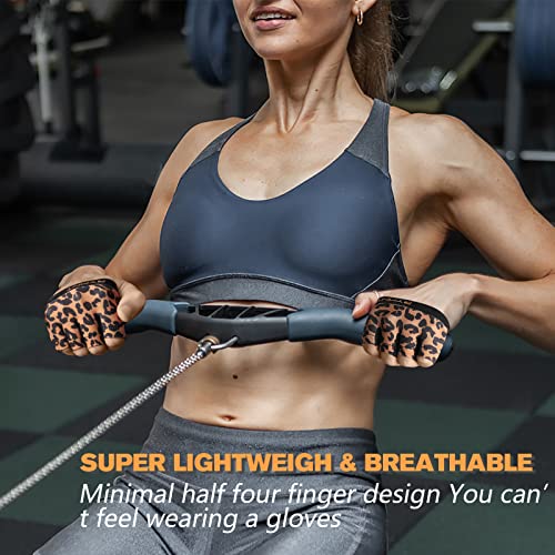 RYMNT Minimal Workout Gloves,Short Micro Weight Lifting Gloves Grip Pads with Full Palm Protection & Extra Grip for Men Women Weightlifting,Gym,Cross Training,Powerlifting,WODs.Leopard-Small