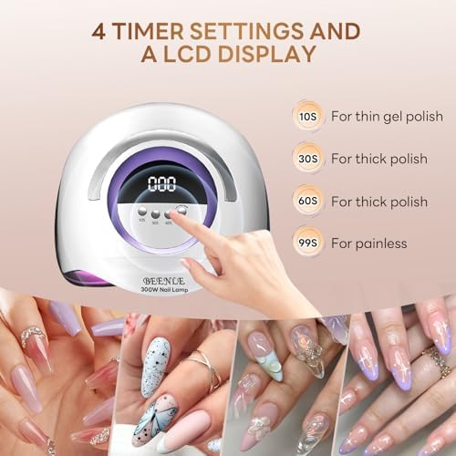 300W Nail Lamp Gel Nail Lamp Nail Dryer UV Lamps with 72 Led Beads for Gel Nails, LED Nail Lamp with Automatic Sensor / 4 Timer Setting, Home and Salon