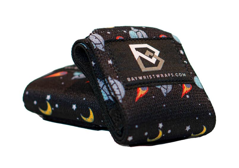 Bay Wrist Wraps Weightlifting Workout Wrist Brace - Adjustable, One Size Fits All - Comfort Wrist Wraps for Weightlifting with Thumb Loop, Lifting Wrist Straps in Outer Space - 18-inch Wrist Wrap