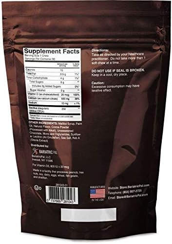 BariatricPal 90-Day Bariatric Vitamin Bundle (Multivitamin ONE 1 per Day! Capsule with 60mg Iron and Calcium Citrate Soft Chews 500mg with Probiotics - Belgian Chocolate Caramel)