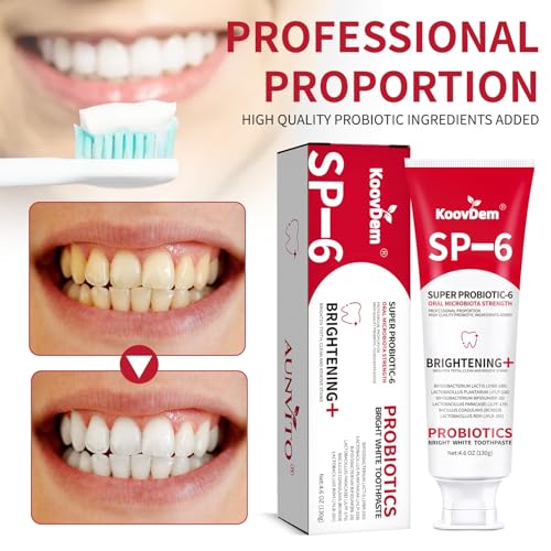 2025 New Sp-6 Probiotics Whitening Toothpaste-Fluoride-Free, Enhanced Formula with 6 Probiotics for Gum Care & Fresh Breath, Fresh Mint Flavor(2PC)（Red）