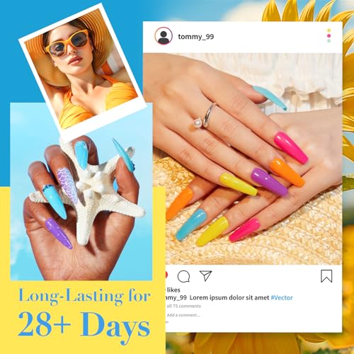 AZUREBEAUTY Bright Summer Dip Powder Nail Set, 6 Colors Pink Blue Purple Yellow Orange Dipping Powder Nail Starter Kit French Art Manicure DIY Mother's Gift for Women, No Need Nail Lamp Cured