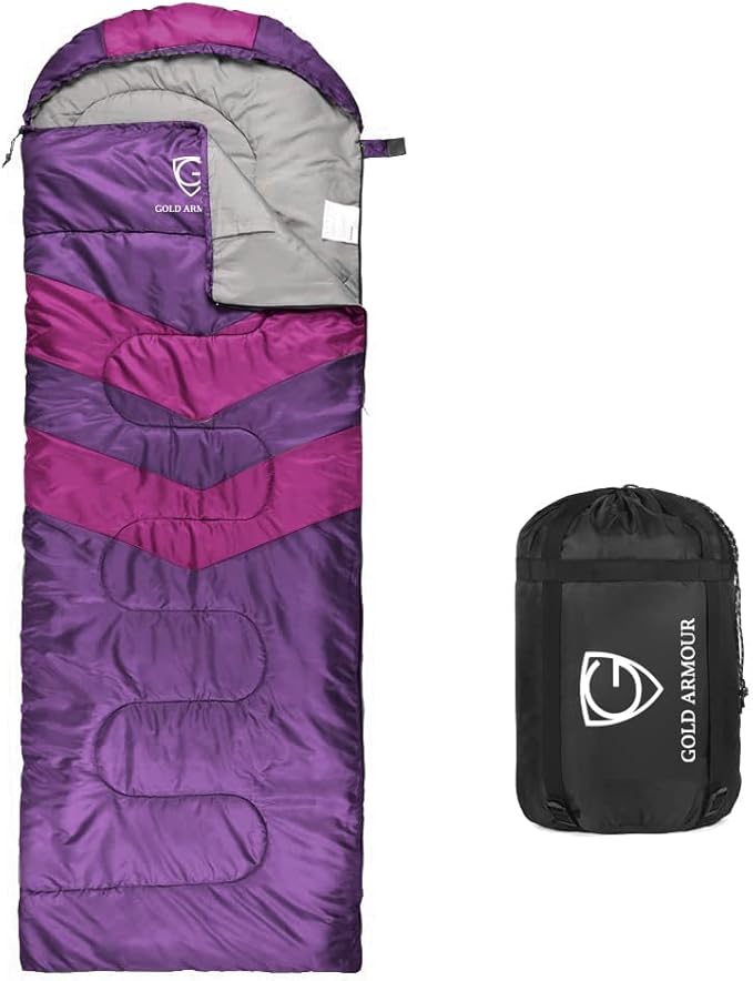 Gold Armour Sleeping Bags for Adults Cold Weather & Warm - Backpacking Camping Sleeping Bag for Kids 10-12, Girls, Boys - Lightweight Compact Camping Essentials Gear Accessories, Left Zipper