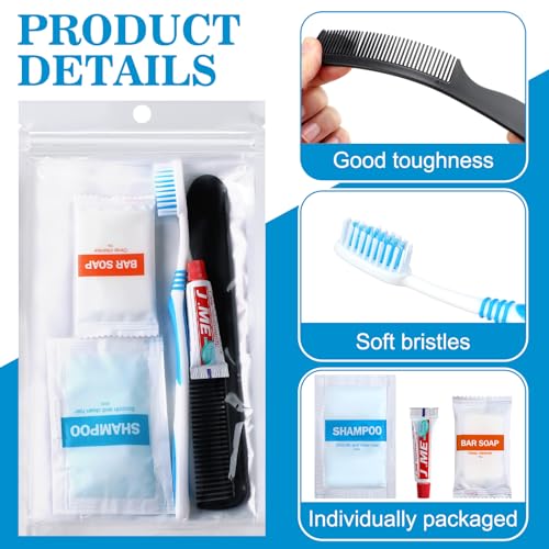 96 Sets Personal Hygiene Kit Basic Toiletry Kits Homeless Supplies Bulk for Women, Men, Travel, Charity, Business Include 96 Shampoo, 96 Toothbrush, 96 Toothpaste, 96 Comb, and 96 Bath Soap