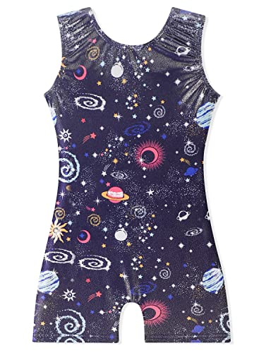 EQSJIU Girls Gymnastics Leotards with Shorts 5-6 Black Cosmos 5/6 Years Old Toddlers Planet Star Starry Galaxy Sparkly Sparkle Galaxy Outfits Dance Clothes